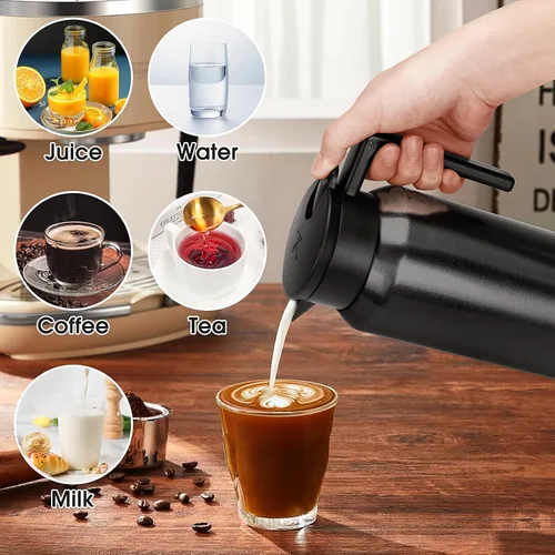 Vista 3 de ShineMe Jarra térmica de café, jarra de café de acero inoxidable de 40 onzas (1.2 L) para mantener líquidos calientes, tamaño de viaje, jarras