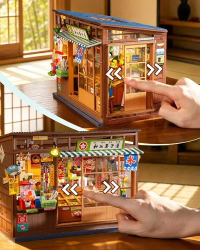 Vista 6 de Rolife Kit de rincón de libros, kit de casa de muñecas en miniatura para adultos, rompecabezas de madera 3D con temática de tienda general japonesa