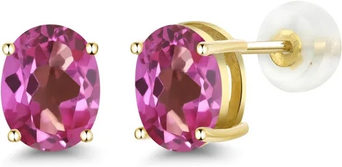 Vista 230 de Gem Stone King Aretes de oro de 14 quilates con piedra natal ovalada de 0.315 x 0.236 in Aretes de oro para mujer