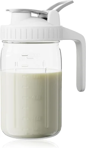 Vista 16 de Jarra de leche materna, tarro Mason de 32 onzas, tarro de boca ancha con tapa abatible verde y boquilla de vertido, sello hermético resistente