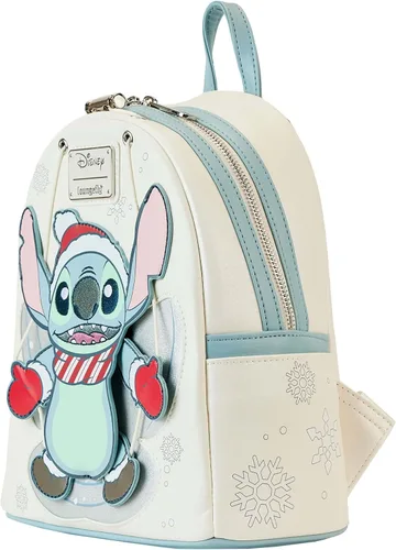 Vista 5 de Loungefly Disney Stitch Holiday Snow Angel - Mini mochila con purpurina, Blanco, Mini mochila
