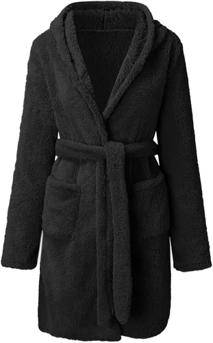 Vista 5 de MELDVDIB Camisón largo de forro polar para mujer, de manga larga, suave ropa de dormir con cinturón