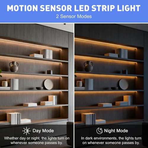 Vista 4 de LUXJET - Luz recargable con sensor de movimiento para armario, tira LED flexible de 1 m con 30 luces LED, sensor PIR y de luz, luz nocturna blanca