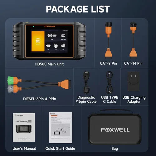 Vista 8 de FOXWELL HD500 - Escáner diésel con regeneración DPF/corte de inyector/límite, herramienta de escaneo de diagnóstico de sistema completo para Negro