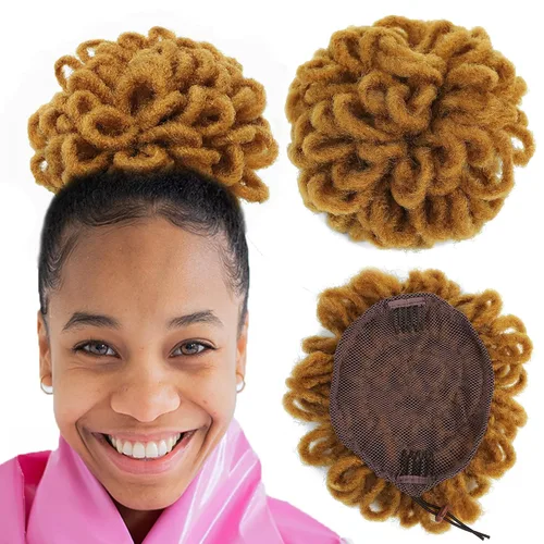 Vista 16 de Abellee 2 moños de Loc para mujeres negras, 8 pulgadas, moño de pétalos de Loc, Afro, cola de caballo alta, cordón de coleta, extensiones de cabello