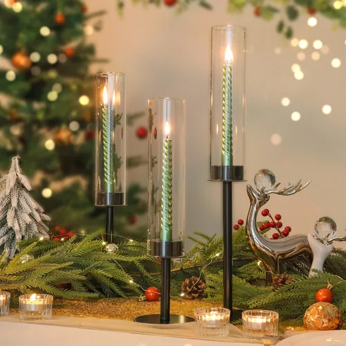 Vista 2 de Ronasip Portavelas Hurricane Juego de 6 Portavelas de Metal para Velas Cónicas de Vidrio Portavelas Altos con Tubo de Chimenea de Cristal Soportes
