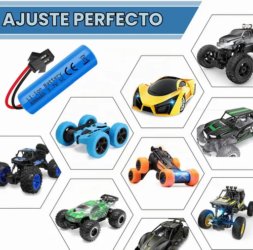 Vista 5 de Paquete de 2 baterías de iones de litio de 3.7 V 800 mAh con cargadores USB, enchufe SM-2P, batería recargable RC compatible con autos de control