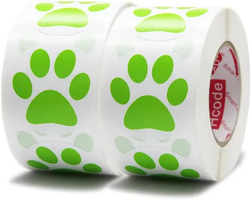 Vista 4 de Hcode Calcomanías redondas de 1.5 pulgadas con estampado de pata de oso negro, 500 unidades por rollo