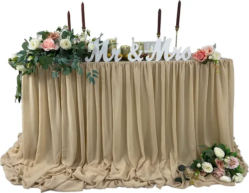 Vista 7 de Falda de mesa de chiffon con longitud extra, 6 pies, 9 pies, 14 pies, mantel transparente, para baby shower, cumpleaños, decoración principal