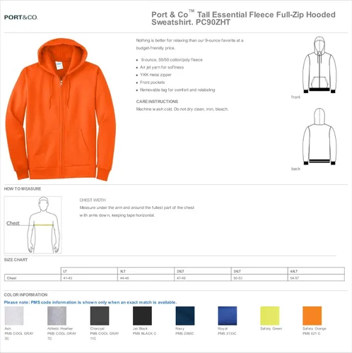 Vista 7 de Port & Company Sudadera con capucha de forro polar esencial alto con cremallera completa. PC90ZHT Ceniza