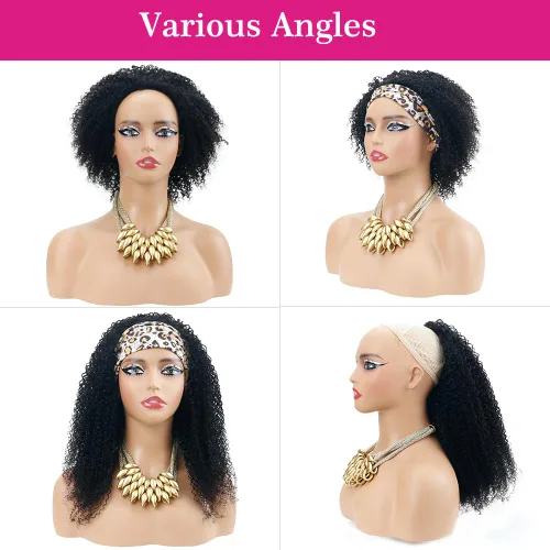 Vista 3 de Wear & Go Pelucas de cabello humano afro rizado sin pegamento, media peluca para mujeres negras, sin costuras, rizado, corte Bob Pixie, peluca