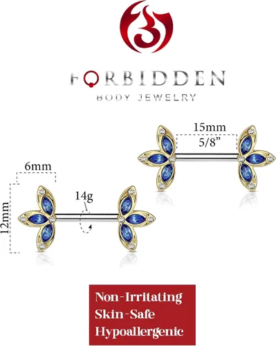 Vista 2 de Forbidden Body Jewelry Juego de mancuernas de acero quirúrgico 14G y oro chapado en IP de 0.59 pulgadas de circonita cúbica