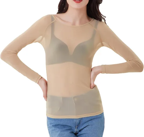 Vista 6 de Tops básicos de malla de manga larga para mujer