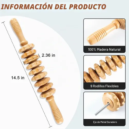 Vista 5 de KintKita Herramientas de masaje de terapia de madera, rodillo de masaje de madera, herramienta de drenaje linfático, kit de maderoterapia
