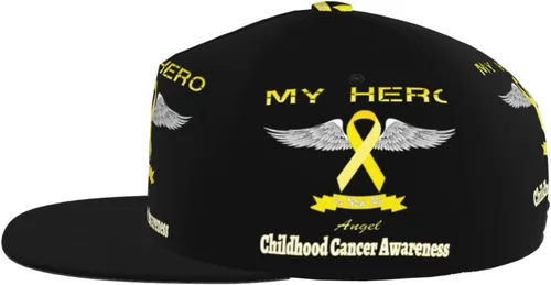 Vista 5 de My Hero is Now My Angel Childhood Cancer Awareness Baseball Cap Four-Sided Printing Flat Bill Brim Cool Hip Hop Trucker Hat Men Women Adjustable