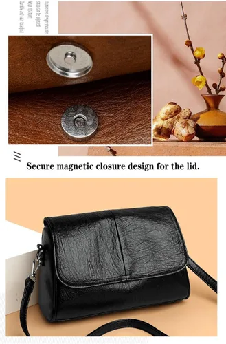 Vista 2 de Bolso cruzado de cuero suave para mujer, bolso de mensajero minimalista con solapa, bolso de hombro ligero para viajeros