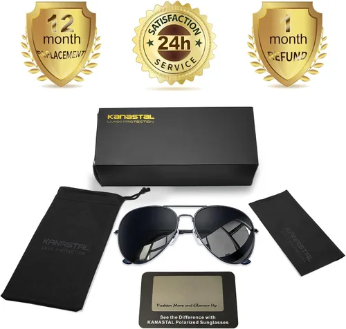 Vista 6 de KANASTAL Aviator Sunglasses Men Women Military Polarized Sunglasses UV400 Negro/Negro