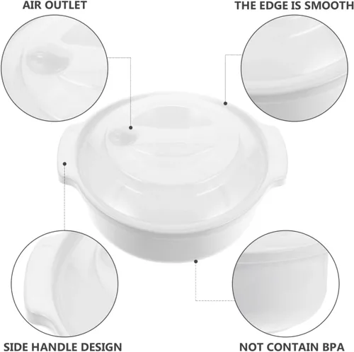 Vista 5 de Cuenco de vapor para microondas de 7.08 x 6.29 x 3.14 pulgadas, cuenco de cocina de plástico resistente al calor con asa lateral, recipiente