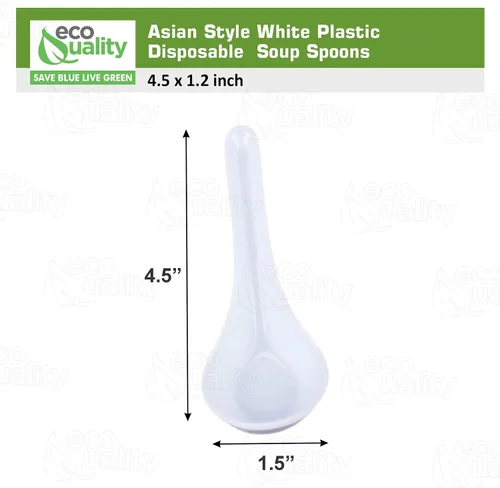 Vista 3 de [Paquete de 100] Cucharas de sopa asiáticas desechables para comedor, cucharas de sopa china de plástico blanco para ramen, pho, transparente