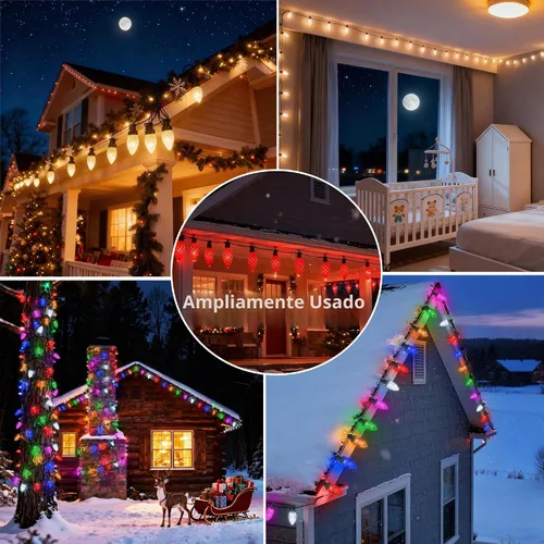 Vista 4 de Joomer Guirnalda de luces de Navidad, 65 pies, 100 LED C9 que cambian de color, luces RGB para árbol de Navidad, conectables, control remoto