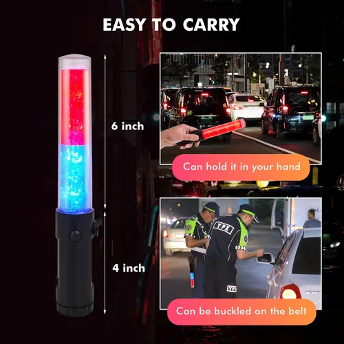 Vista 2 de Jade Butterfly Varita de tráfico, bastón de control de tráfico recargable de 10 pulgadas con imán, 3 modos intermitentes de luz de seguridad roja