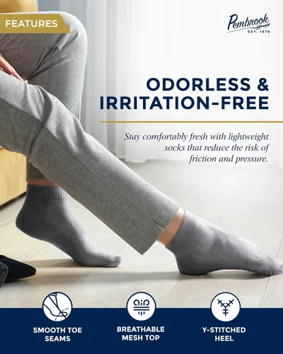 Vista 3 de Pembrook Calcetines de tobillo para diabéticos para mujeres y hombres - 6 pares Calcetines de corte bajo para neuropatía para mujeres Costuras
