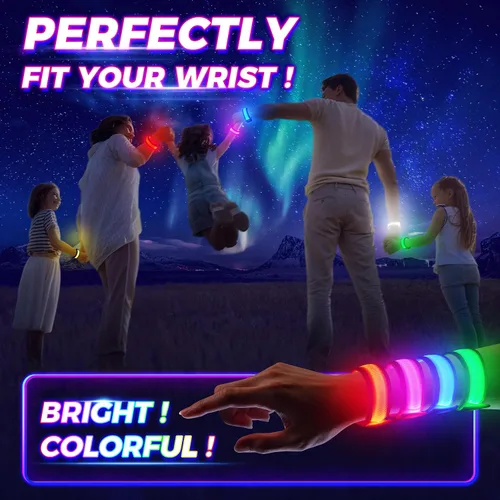 Vista 3 de FANL 8/12/24 PIEZAS Pulseras Brillantes, Pulseras LED para Niños y Adultos, Suministros de Fiesta que Brillan en la Oscuridad para Festival