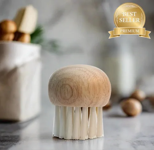 Vista 2 de Cuisinox Cepillo de hongos con mango ergonómico de madera de haya Cepillo de limpieza de verduras de cerdas naturales de primera calidad