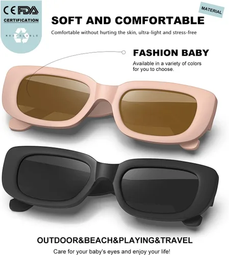 Vista 4 de AWGSEE Lentes de sol rectangulares retro para niños, estilo vintage de los años 90, con marco cuadrado estrecho, para niñas y niños, protección UV
