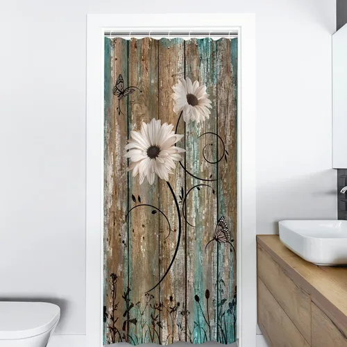 Vista 2 de RosieLily Cortina de ducha pequeña, 36 x 72 pulgadas, juego de cortinas de ducha rústicas, cortinas de ducha estilo granja americana para baño