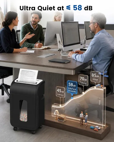 Vista 11 de VidaTeco - Trituradora de papel para hogar/oficina, 14 hojas, 60 minutos, corte micro con cuchilla patentada en EE. UU., tritura