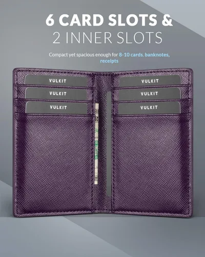 Vista 3 de VULKIT Billetera delgada con bolsillo frontal plegable con bloqueo RFID, minimalista, de cuero fino, tarjetero para tarjetas de crédito
