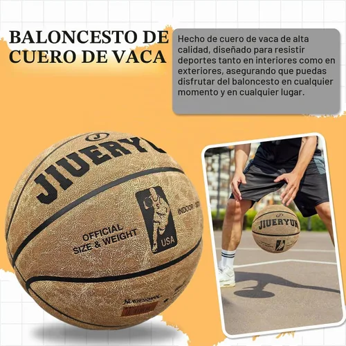 Vista 2 de Profesional Piel de Grano Superior de Vaca Baloncesto, Bola de Cuero para Juego Interior para Competencia y Entrenamiento Marrón
