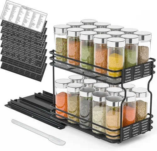 Vista 11 de SpaceAid estante organizador de especias para gabinete, organizador de condimentos deslizante y resistente para armarios de cocina, con 415