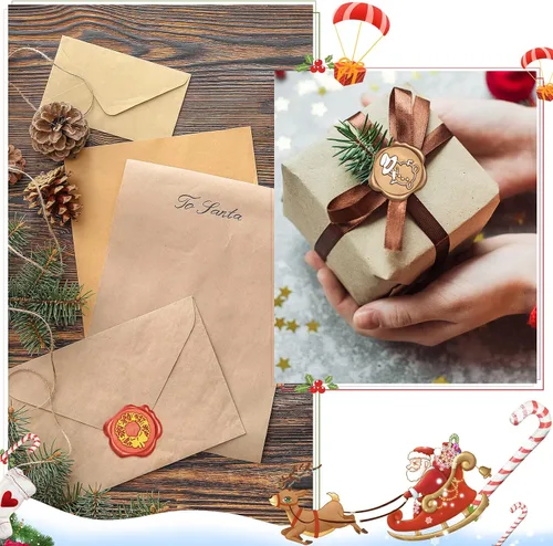 Vista 3 de 60 Pieces Christmas Wax Seal Stickers Vintage Envelope Seal Stickers Self Adhesive Wax Seals for Invitations Present Packing Greeting Cards Party