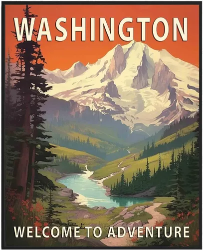 Vista 15 de Póster artístico de Alaska, decoración artística de paisaje retro de Estados Unidos, pintura de montaña y paisaje de aventura para dormitorio, sala