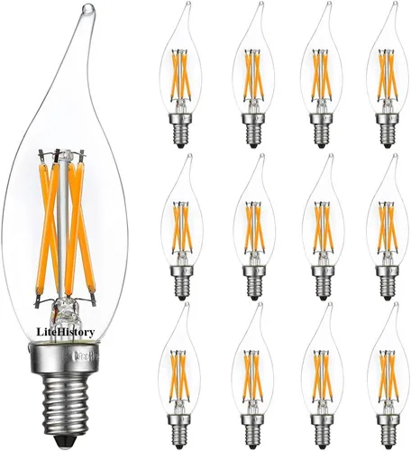 Vista 8 de LiteHistory Bombilla de candelabro CA10 E12 de 40 vatios, bombillas ámbar Paquete de 6 puntas de llama ámbar de 2200 K