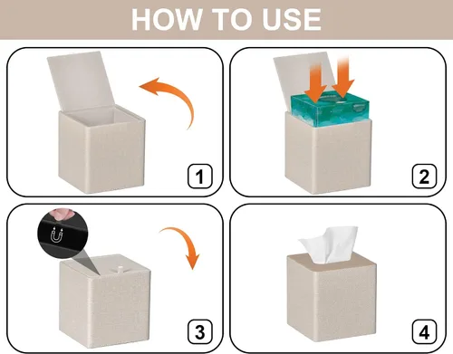 Vista 5 de Caja de pañuelos cuadrados para caja de pañuelos, paquete de 2 unidades, soporte de piel sintética para decoración de tocador de baño (beige)