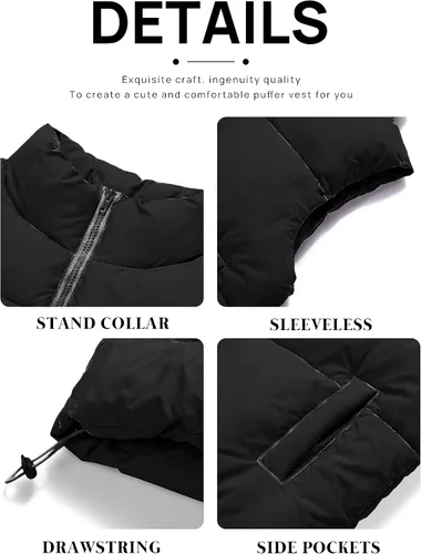 Vista 7 de MEROKEETY Chaleco acolchado para mujer, cuello alto, con cremallera, sin mangas, con bolsillos