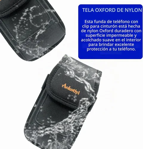 Vista 4 de Funda para teléfono, bolsa de nailon con clip para cinturón con cierre de , ranuras para tarjetas exteriores e interiores compatibles con iPhone 15