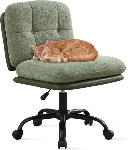 Vista 3 de SOFTHION Silla de escritorio de oficina sin brazos con ruedas de asiento ancho, altura ajustable, giratoria, cómoda silla cruzada para el hogar