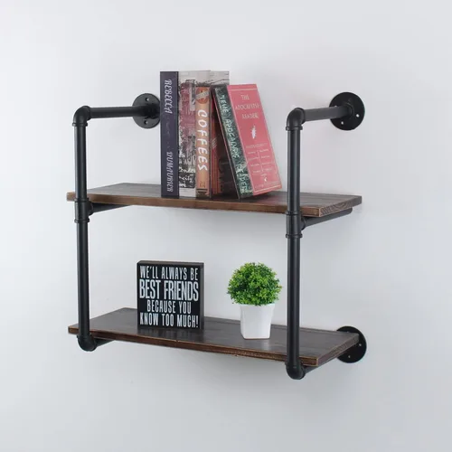 Vista 3 de MBQQ Estante industrial de tubo retro de 24 pulgadas de 2 niveles montado en la pared, estantes flotantes rústicos, estantes de bar de cocina