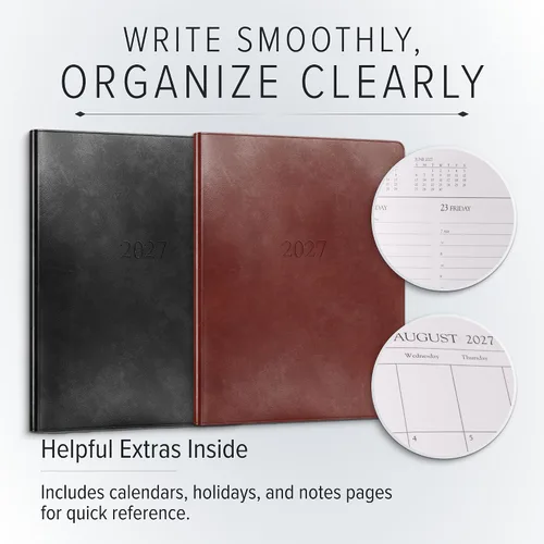 Vista 3 de Gallery Leather Professional Weekly Monthly Planner 2027, Elegantly Bound Calendar Planner and Notebook with Stylish Gold-Gilded Page Edges, 12