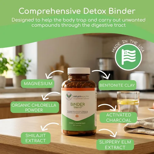 Vista 2 de Binder Blend – Suplemento de toxina aglutinante, cápsulas de desintoxicación para un intestino sano – 180 cápsulas – 90 porciones – 960 mg de carbón