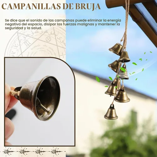 Vista 5 de Paquete de 2 Campanas de Bruja de Protección para Perilla de Puerta Campanas Exteriores Colgantes Campanillas de Viento Cosas de Bruja Limpiar