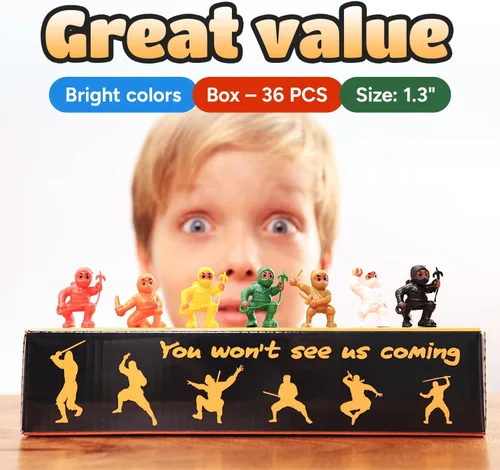 Vista 5 de Set de regalo de figuras de acción de ninja mini, 36 piezas de suministros de fiesta y adornos para tartas de cumpleaños