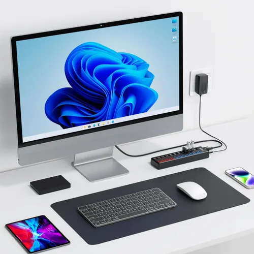 Vista 6 de Hub USB alimentado, concentrador USB 3.0 de 11 puertos JESWO (7 puertos de transferencia de datos + 4 puertos de carga inteligente)