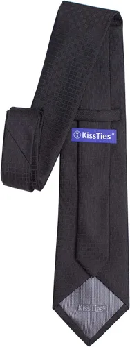 Vista 97 de KissTies Mens Checkered Tie Set Solid Color Festive Necktie + Pocket Square