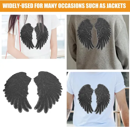 Vista 8 de 2pcs Black Sequin Angel Wing Patches Embroidered Applique DIY Clothing Decor Craft Accessories for Jackets and Garments