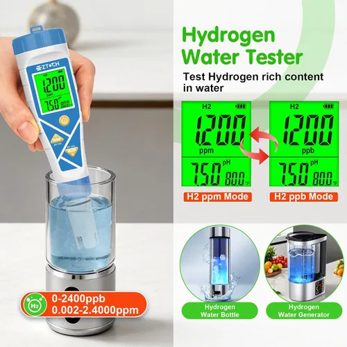Vista 6 de Piscina pH sal y cloro probador 8 en 1 pH digital Salinidad TDS EC cloro ORP H2 para piscina de agua salada, bañera de hidromasaje, hidropónico